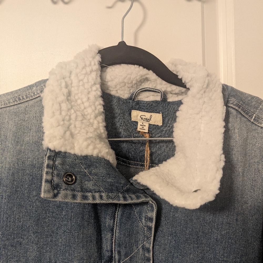 🔥NWT🔥 Large (L) Grunge Vintage Boutique Easel Denim Jacket with Fur Collar - Picture 2 of 8